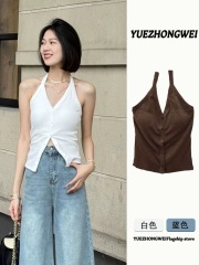 White halterneck vest with breast pads for women, summer outer wear design, niche, unique, chic and beautiful hot girl top