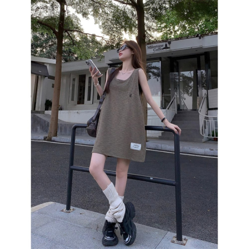 American lazy style outer vest summer new style retro loose casual mid-length sweet and cool unique tops for women