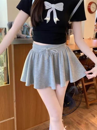 Ballet style drawstring casual culottes for women high-waisted A-line slimming versatile anti-exposure short skirt