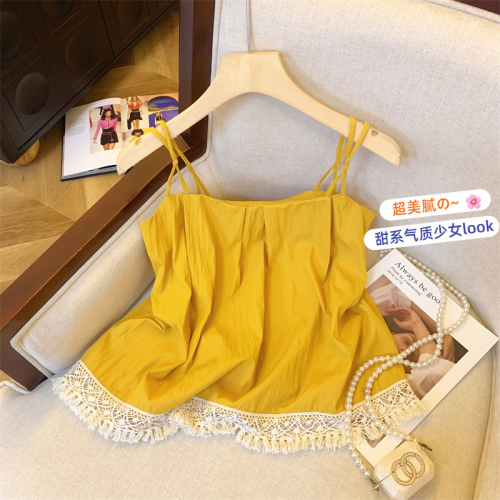 NEW OPEN 2024 Summer Korean Style Slim Dopamine Tassel Raw Edge Sleeveless Sweet Spicy Camisole Top for Women