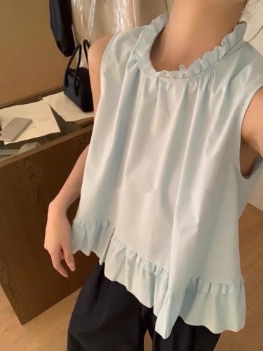 2024 new summer Korean style sweet fungus solid color simple fashion casual versatile pullover vest small shirt for women