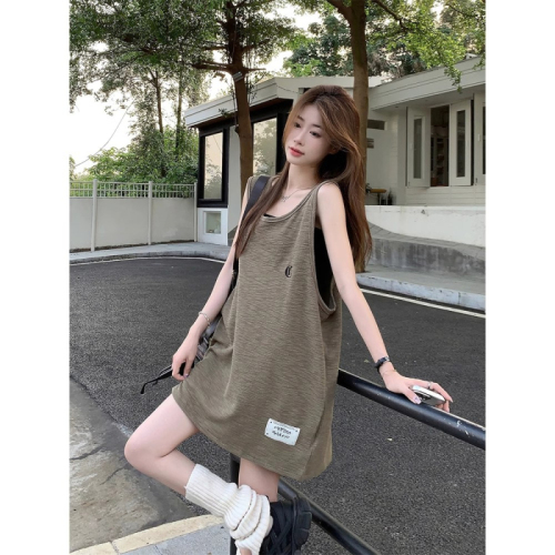 American lazy style outer vest summer new style retro loose casual mid-length sweet and cool unique tops for women