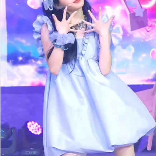 Moka Jingmenghua same style ruffled small flying sleeve dress female blue tutu skirt doll petite short skirt