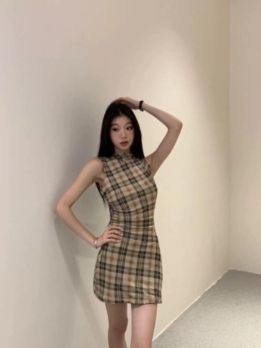 Lilo Long Island Love Letter Versatile Plaid Sleeveless Dress Women's Summer Temperament Cool Slim Retro Skirt