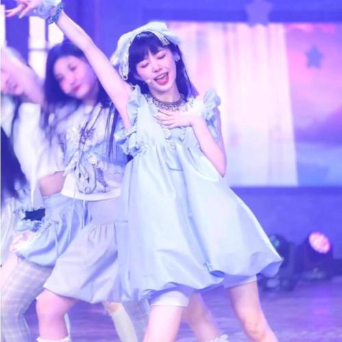 Moka Jingmenghua same style ruffled small flying sleeve dress female blue tutu skirt doll petite short skirt