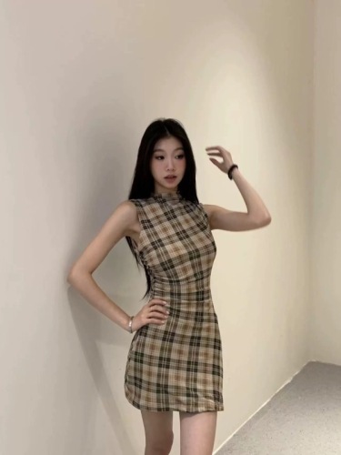 Lilo Long Island Love Letter Versatile Plaid Sleeveless Dress Women's Summer Temperament Cool Slim Retro Skirt