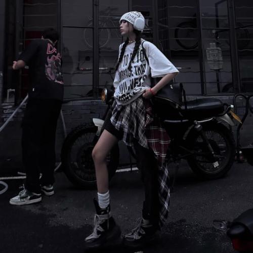 Han Haotian WARDEN EDGE rebellious melody spliced ​​plaid skirt women's design irregular hot girl skirt