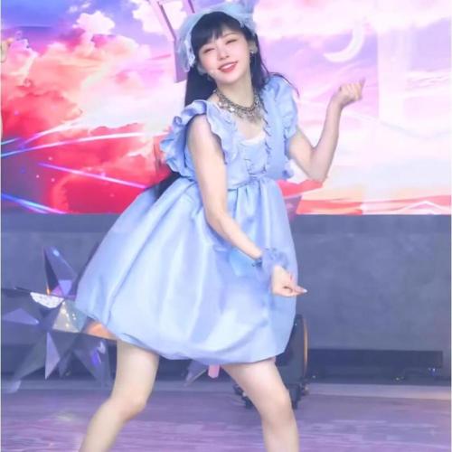 Moka Jingmenghua same style ruffled small flying sleeve dress female blue tutu skirt doll petite short skirt