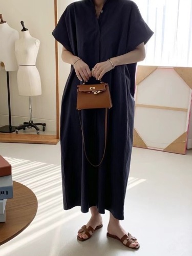 Korean style simple and elegant loose long shirt dress long skirt