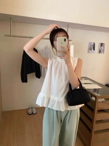 2024 new summer Korean style sweet fungus solid color simple fashion casual versatile pullover vest small shirt for women