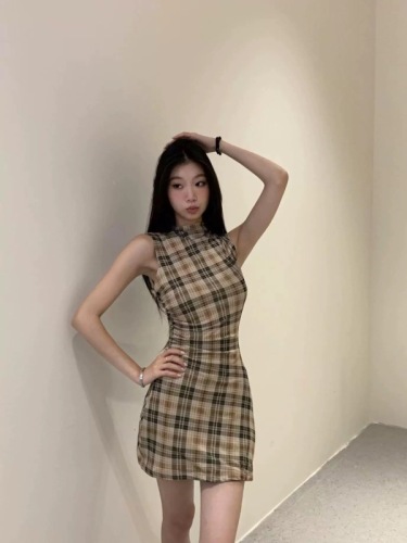 Lilo Long Island Love Letter Versatile Plaid Sleeveless Dress Women's Summer Temperament Cool Slim Retro Skirt