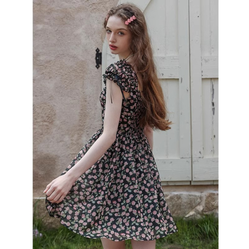 Dress 2024 New Forest Floral Fairy Dress Waist Slimming Short Skirt Women Summer