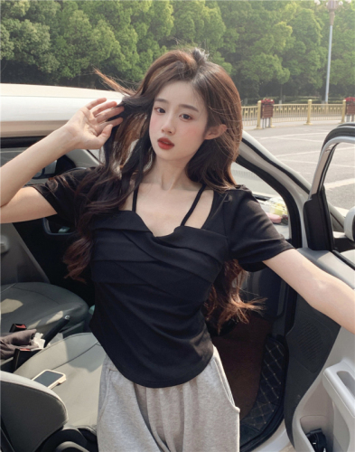 40 pieces Modal 260g Cotton Blends V-Neck Short-Sleeve Trendy Design Distinctive Fitted Top