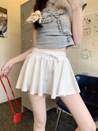 Ballet style drawstring casual culottes for women high-waisted A-line slimming versatile anti-exposure short skirt