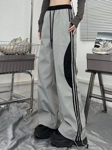 Side striped casual pants for men and women, summer thin design niche trousers, loose and versatile straight-leg wide-leg pants