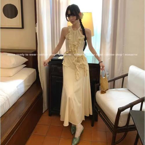 MONA rose design chic and beautiful off-shoulder elegant lady dress long skirt 2024 new style