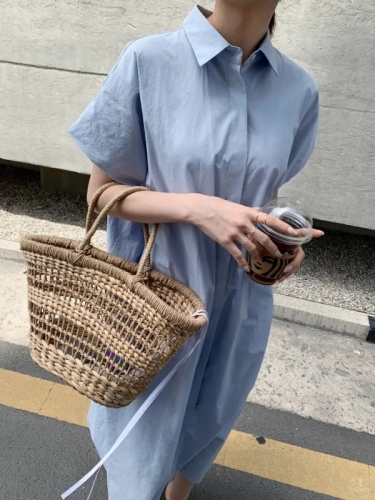 Korean style simple and elegant loose long shirt dress long skirt