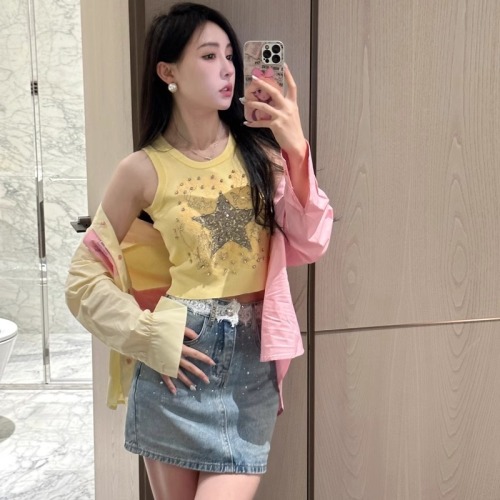 Tmall quality 2024 summer new niche design diamond embroidered five-pointed star vest base layer for women