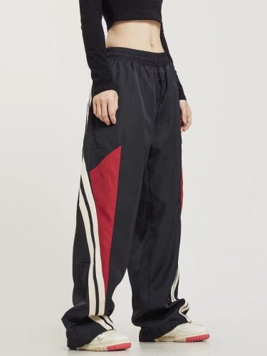 American retro hip-hop side striped color-blocked sweatpants for men and women in spring and autumn straight loose wide-leg pants for the high street