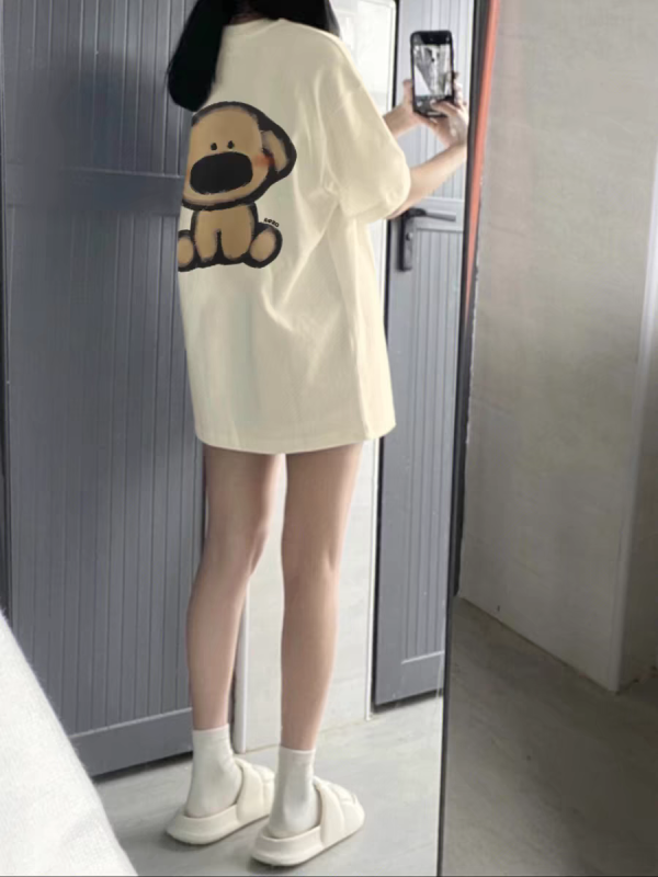 Pure cotton 220g t-shirt short-sleeved women's 2024 summer new Korean style loose mid-length half-sleeved cotton top