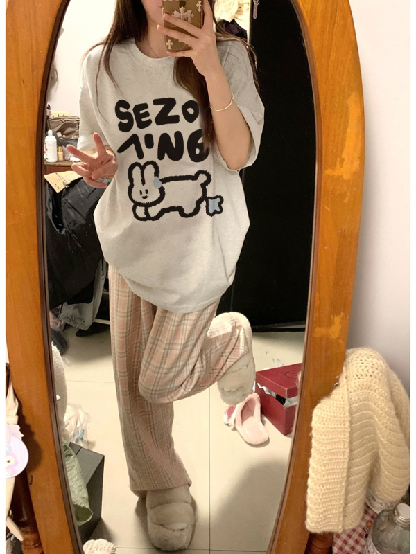 Pure cotton Korean style Harajuku loose loose top casual printed short-sleeved T-shirt for women