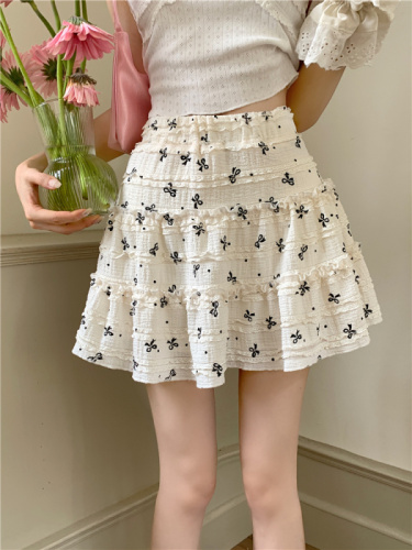 Lace bow age-reducing cake skirt for women summer design elastic waist anti-exposure A-line short skirt