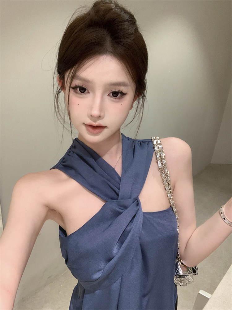 美式小眾別致絕美高級感掛脖背心設計感修身無袖小上衣女夏季外穿