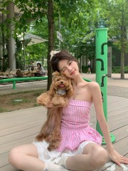 Actual shoot 2024~ Sweet girl pink checkered strapless top short cake puff top for a slimmer figure