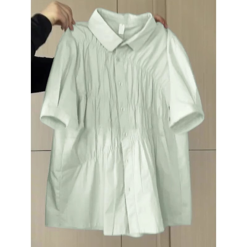 Mint green Mambo style polo collar short-sleeved shirt for women 2024 summer new petite top