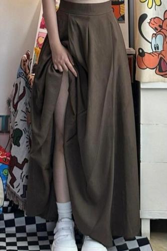 2024 Summer New Brown High Waist Umbrella Skirt Women's Hepburn Style Draped Suit Skirt Trendy