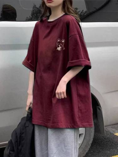 High quality pure cotton 200g combed tightly 100% cotton live same product front printed loose short sleeve t-shirt for women