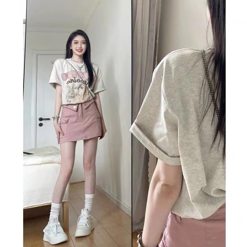 Tmall/Quality/Pure cotton 220G covered collar short-sleeved T-shirt women's summer loose college style top