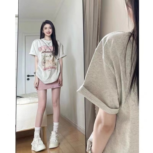 Tmall/Quality/Pure cotton 220G covered collar short-sleeved T-shirt women's summer loose college style top