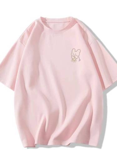 High quality pure cotton 200g combed tightly 100% cotton live same product front printed loose short sleeve t-shirt for women