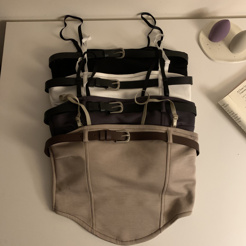 Actual shot, real price, spring and summer Korean style personalized belt button design, chest-wrapped camisole, women's tube top, anti-exposure bottoming
