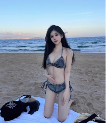 辣妹泳衣女性感牛仔比基尼三點式分體游泳衣女度假溫泉網紅拍照