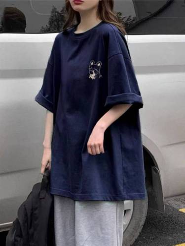 High quality pure cotton 200g combed tightly 100% cotton live same product front printed loose short sleeve t-shirt for women