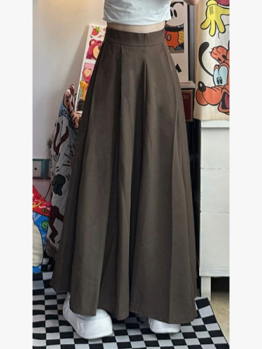 2024 Summer New Brown High Waist Umbrella Skirt Women's Hepburn Style Draped Suit Skirt Trendy