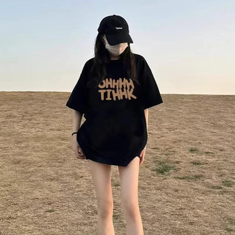 2024 official picture Douyin popular 200g rear bag strip spring new pure cotton short-sleeved T-shirt trend