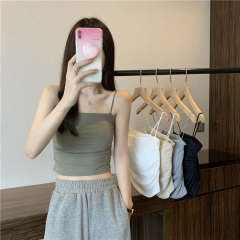 Real shots, Korean style simple and versatile camisole for women in summer, with breast pads for inner wear and outer wear, beautiful back top