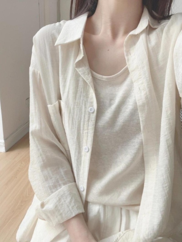 Sun protection shirt jacket women's summer thin cardigan thin outer wear solid color chiffon cardigan top for small people