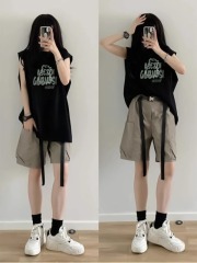 Pure cotton 220g black outer vest sports vest women's summer design niche loose sleeveless t-shirt top