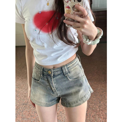 200g pure cotton white diamond love printed short-sleeved t-shirt for women summer slim crop top