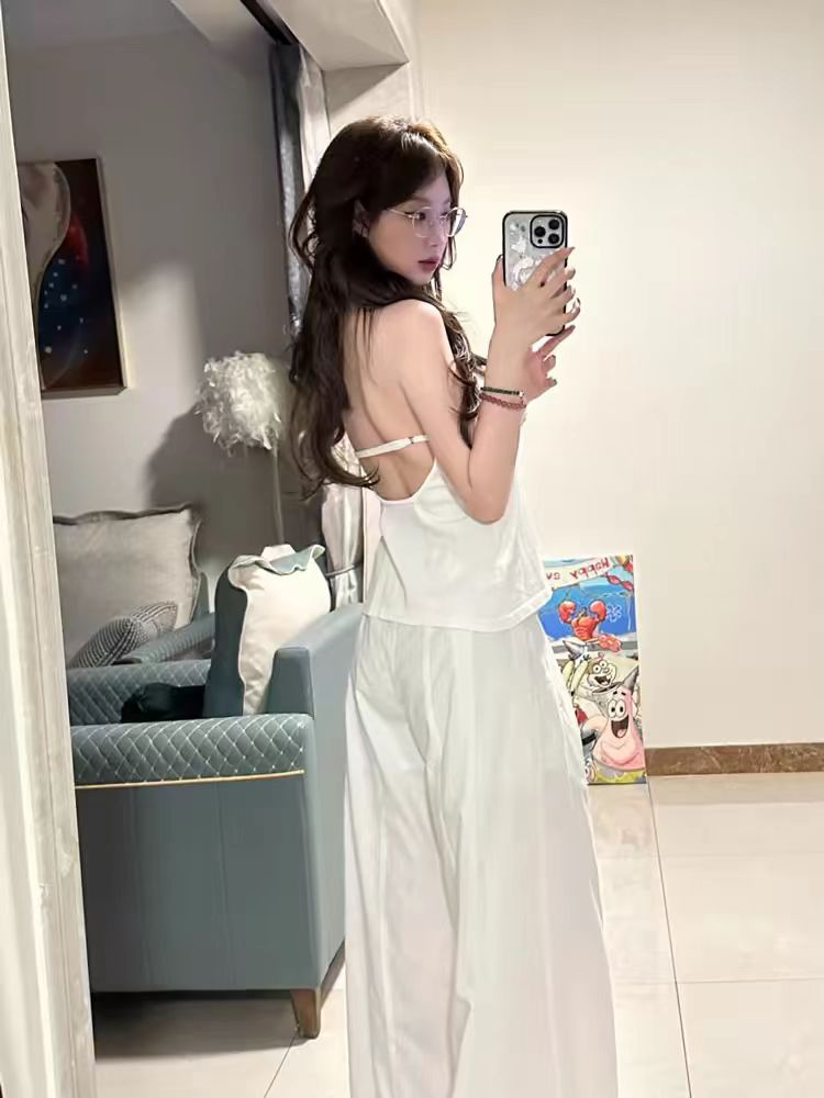 1×1隨心裁260克高級感V領露背掛脖吊帶背心女內搭別致無袖上衣