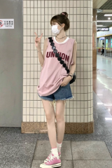 Pink little waistcoat sleeveless t-shirt for women summer new American retro sweet hottie loose ins vest top