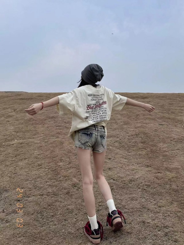 Pure cotton printed short sleeve t-shirt women's summer tops