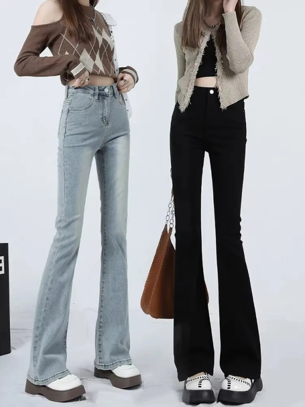 Black micro-flare jeans for women spring and autumn 2024 new style small high-waist slim slim retro horseshoe pants