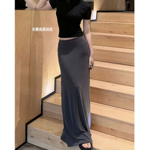 Ice silk skirt for women summer new Korean version ins lazy casual versatile slim hip skirt long skirt