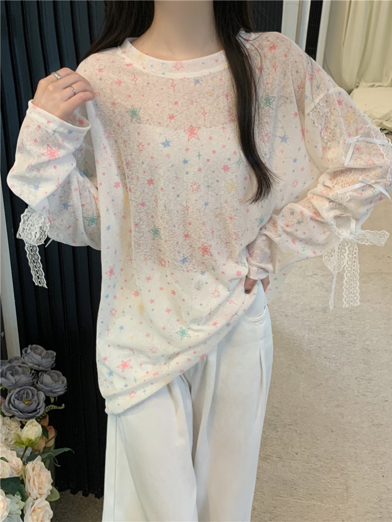 Real shot, real summer new butterfly print long-sleeved T-shirt sun protection clothing