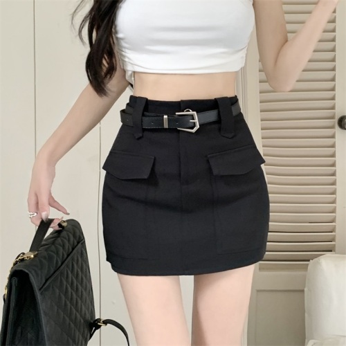 Real shot!  !  Slim and versatile workwear skirt with lining and anti-exposure skirt with belt